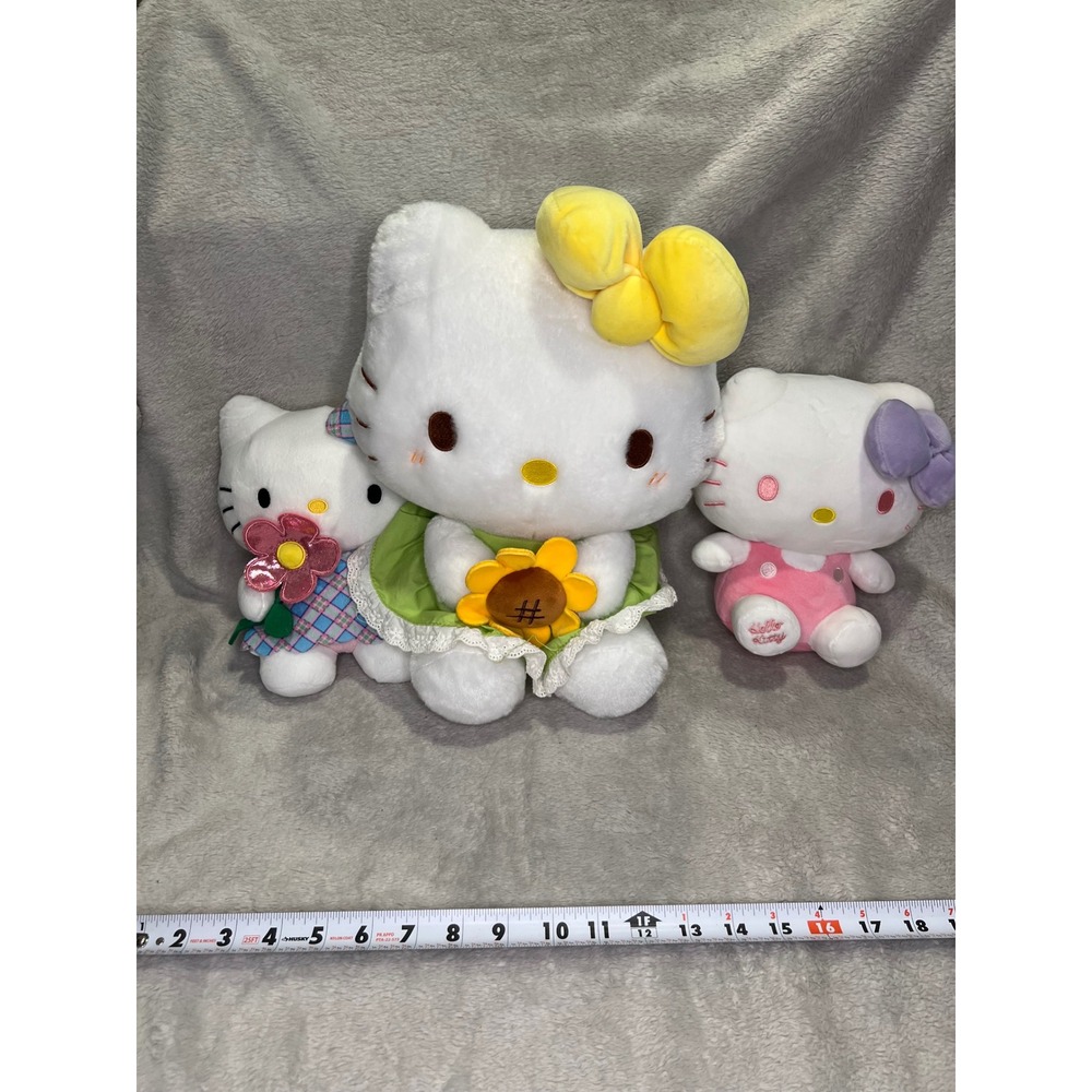 Sanrio Hello Kitty Plush Lot Sunflower Plaid Polka Dot Pink Green 3 Piece